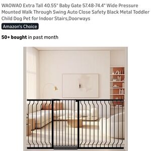 Extra Tall 40.55" Black Metal Baby Dog Safety Gate 57.48-74.4" Pressure Mounted